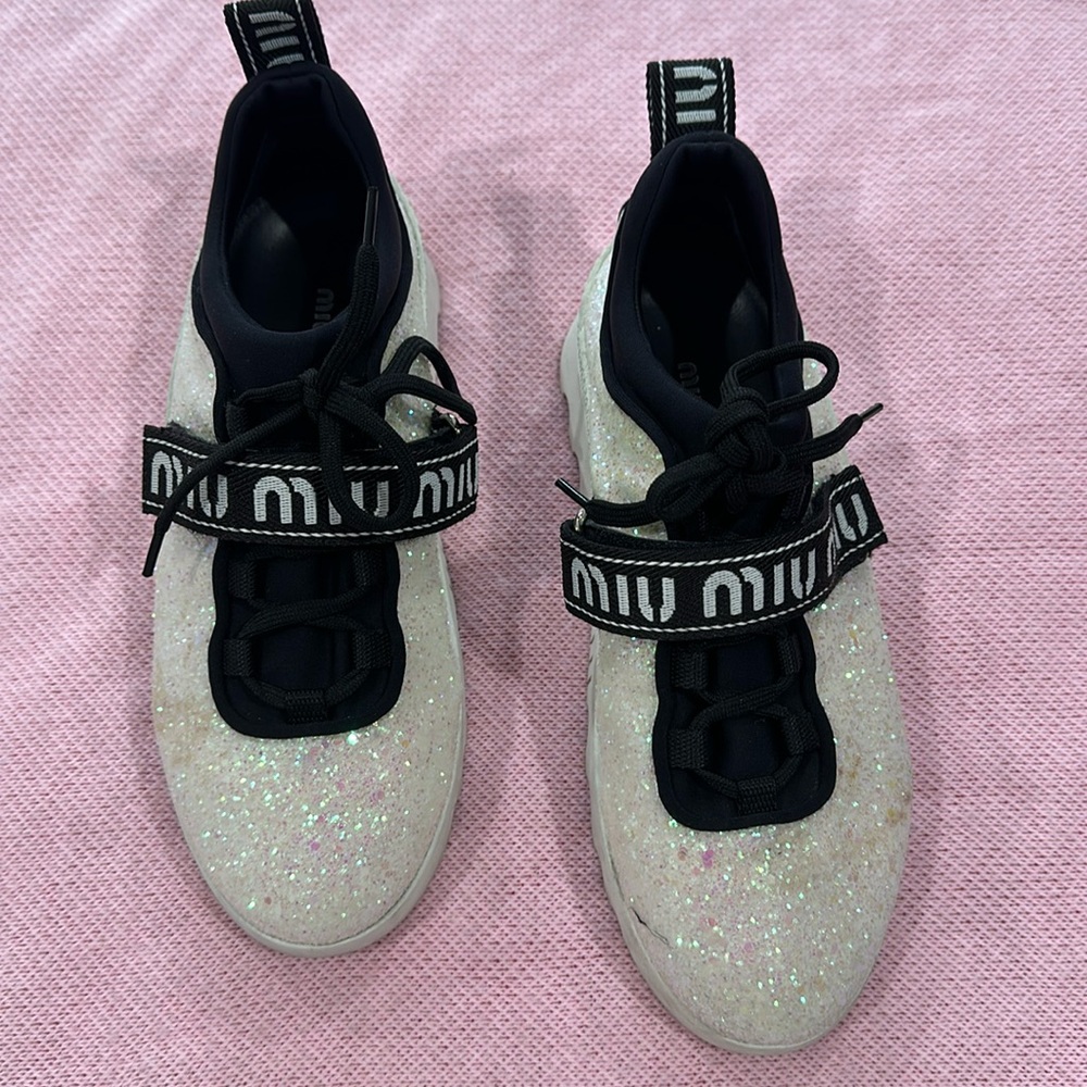 Mi u mi u printed glitter accents sneakers
